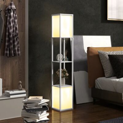 HOMCOM Lampe sur pied blanche avec étagères - Lampe moderne à double abat-jour - Publicité HOMCOM Lampe sur pied blanche avec étagères - Lampe moderne à double abat-jour - Publicité