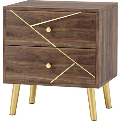 HOMCOM Table de Nuit - Élégante avec Lignes en Acier Doré & 2 Tiroirs - Publicité HOMCOM Table de Nuit - Élégante avec Lignes en Acier Doré & 2 Tiroirs - Publicité