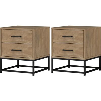 Ensemble HOMCOM de tables de nuit - Style industriel avec 2 tiroirs - Publicité Ensemble HOMCOM de tables de nuit - Style industriel avec 2 tiroirs - Publicité