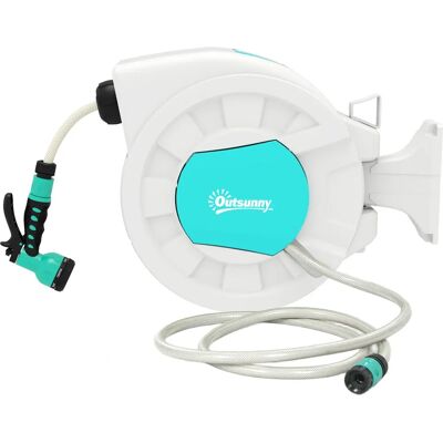 Enrouleur de jardin Outsunny - 25+2 m, pivotant 180°, UV résistant - Publicité Enrouleur de jardin Outsunny - 25+2 m, pivotant 180°, UV résistant - Publicité