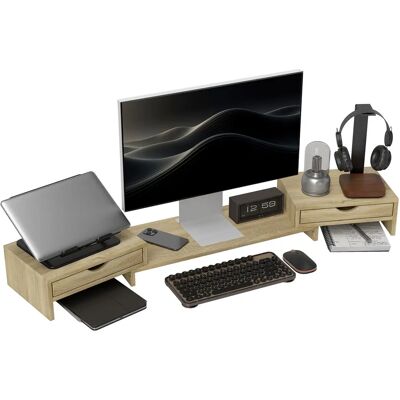 Support de moniteur HOMCOM - Réglable, 2 tiroirs, pour écrans 24" - Publicité Support de moniteur HOMCOM - Réglable, 2 tiroirs, pour écrans 24" - Publicité