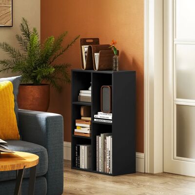 HOMCOM - 2-Niveaux 5 Compartiments - 50x24x80 cm - Noir - Bookcase - Publicité HOMCOM - 2-Niveaux 5 Compartiments - 50x24x80 cm - Noir - Bookcase - Publicité