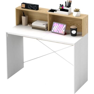 Bureau HOMCOM avec rangement - Blanc/Naturel - 110x50cm - Publicité Bureau HOMCOM avec rangement - Blanc/Naturel - 110x50cm - Publicité