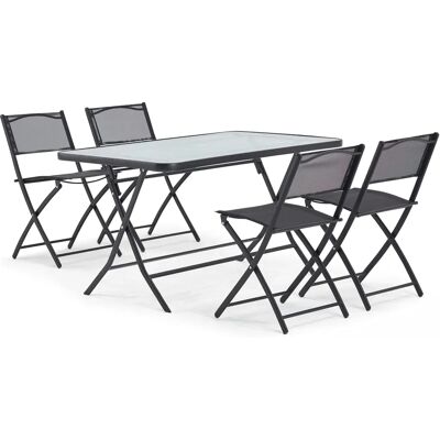 Oviala Table de Jardin et 4 Chaises Pliantes en Acier et Verre - Ensemble de Jardin - Publicité Oviala Table de Jardin et 4 Chaises Pliantes en Acier et Verre - Ensemble de Jardin - Publicité