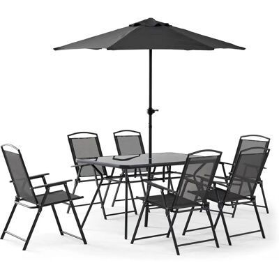 Ensemble de Jardin Oviala - 6 Places, Table Rectangulaire, Parasol - Publicité Ensemble de Jardin Oviala - 6 Places, Table Rectangulaire, Parasol - Publicité