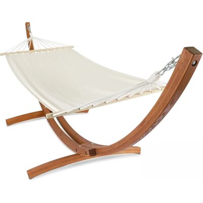 Hamac sur support en bois blanc Oviala - 300x110x110cm - Publicité Hamac sur support en bois blanc Oviala - 300x110x110cm - Publicité