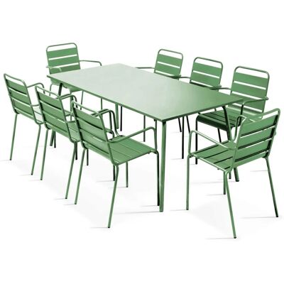 Ensemble de Jardin Oviala - Table Rectangulaire & 8 Chaises en Métal - Vert - Publicité Ensemble de Jardin Oviala - Table Rectangulaire & 8 Chaises en Métal - Vert - Publicité