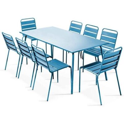 Ensemble de Jardin Oviala - Table Rectangle et 8 Chaises en Métal - Bleu Pacifique - Publicité Ensemble de Jardin Oviala - Table Rectangle et 8 Chaises en Métal - Bleu Pacifique - Publicité