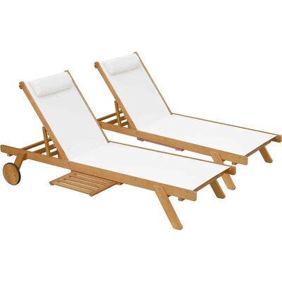 Ensemble de 2 bains de soleil Oviala avec coussins et table - Extérieur - Publicité Ensemble de 2 bains de soleil Oviala avec coussins et table - Extérieur - Publicité