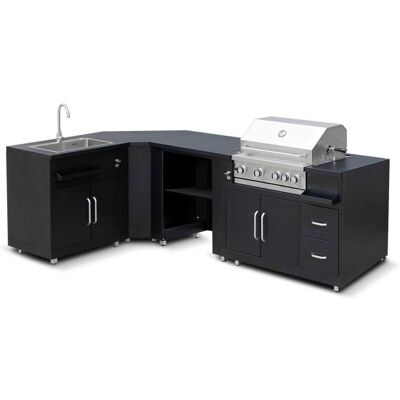Oviala Business Cuisine d'extérieur angle 4 éléments avec évier et barbecue - Publicité Oviala Business Cuisine d'extérieur angle 4 éléments avec évier et barbecue - Publicité