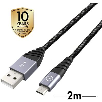 Cable Micro USB Muvit Tiger 2m - Gris - Datos y Carga Cable Micro USB Muvit Tiger 2m - Gris - Datos y Carga