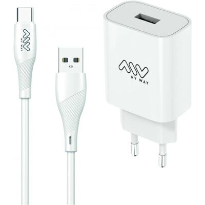 Myway MYWAY PACK SECTEUR 2A - USB C Kabel 1M - Wandladegerät Myway MYWAY PACK SECTEUR 2A - USB C Kabel 1M - Wandladegerät