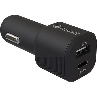 Muvit MCDCC0010 - Chargeur Voiture USB-C 20W, USB-A 18W - Charge rapide 38W - Publicité Muvit MCDCC0010 - Chargeur Voiture USB-C 20W, USB-A 18W - Charge rapide 38W - Publicité