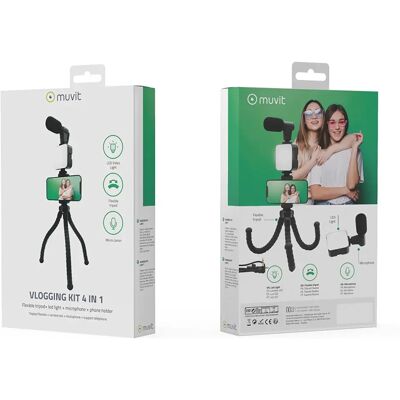 Kit de Vlogging 4 en 1 Muvit avec Trépied Flexible, LED, Microphone Kit de Vlogging 4 en 1 Muvit avec Trépied Flexible, LED, Microphone