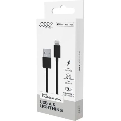 Câble Lightning vers USB 2.0 Myway 12W 1m Noir Câble Lightning vers USB 2.0 Myway 12W 1m Noir
