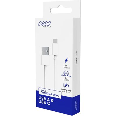 Câble USB-C vers USB 2.0 60W de charge et synchronisation 2m Blanc - Publicité Câble USB-C vers USB 2.0 60W de charge et synchronisation 2m Blanc - Publicité
