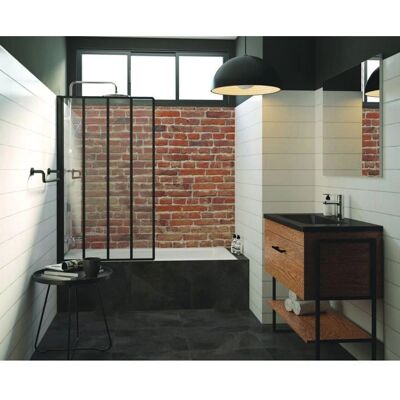 Ondee Veria Mampara de Baño - Vidrio Templado, Negro Mate - 80x140cm Ondee Veria Mampara de Baño - Vidrio Templado, Negro Mate - 80x140cm