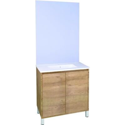 Ondee - Mueble de baño suspendido con espejo - 80cm - Acabado en madera - Fabricado en Europa Ondee - Mueble de baño suspendido con espejo - 80cm - Acabado en madera - Fabricado en Europa