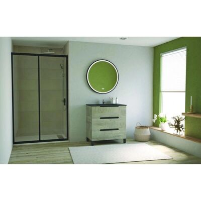 Meuble de salle de bain ONDEE Alaska - 80cm - 3 tiroirs à fermeture douce - Plan en résine - Finition bois nordique - Publicité Meuble de salle de bain ONDEE Alaska - 80cm - 3 tiroirs à fermeture douce - Plan en résine - Finition bois nordique - Publicité