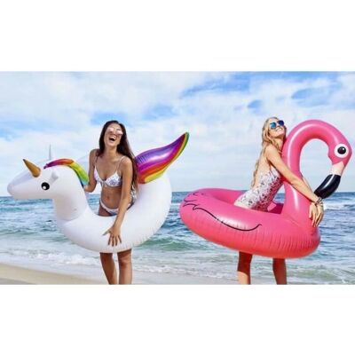 Phonillico - Licorne 120x90 - Flamant rose 90 - Bouée piscine - Publicité Phonillico - Licorne 120x90 - Flamant rose 90 - Bouée piscine - Publicité