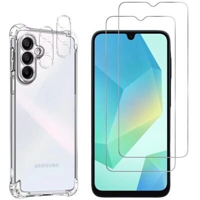 Samsung Galaxy A16 - Coque silicone multicolore - 2x verre trempé - Publicité Samsung Galaxy A16 - Coque silicone multicolore - 2x verre trempé - Publicité
