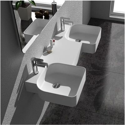 Distribain Vasque Double en solid surface - Murale, 1200mm, Double basin - Publicité Distribain Vasque Double en solid surface - Murale, 1200mm, Double basin - Publicité
