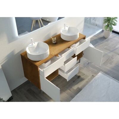 Meubles de salle de bain Distribain VENEZIA - Bois Naturel et Blanc Mat - Double Vasque - Publicité Meubles de salle de bain Distribain VENEZIA - Bois Naturel et Blanc Mat - Double Vasque - Publicité