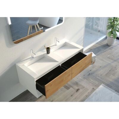 Meuble salle de bain portable Distribain - Double vasque 120cm Blanc et Bois Naturel - Publicité Meuble salle de bain portable Distribain - Double vasque 120cm Blanc et Bois Naturel - Publicité