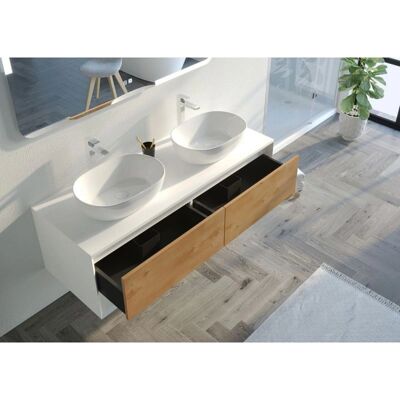 Distribain Sanza 1400mm Double Vasque - Céramique Blanche & Bois Naturel - Publicité Distribain Sanza 1400mm Double Vasque - Céramique Blanche & Bois Naturel - Publicité