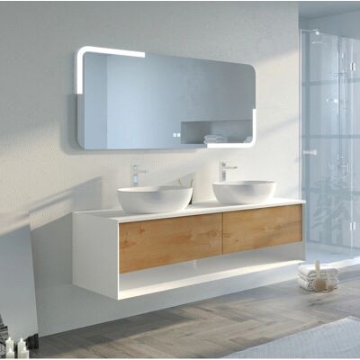 Distribain Sanza 1600 Meuble salle de bain blanc et bois naturel - Publicité Distribain Sanza 1600 Meuble salle de bain blanc et bois naturel - Publicité