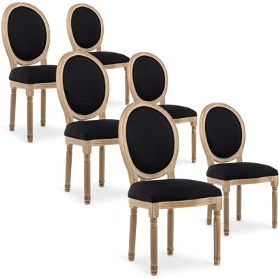 Intense Déco Lot de 6 Chaises Tissu Noir Louis XVI - Publicité Intense Déco Lot de 6 Chaises Tissu Noir Louis XVI - Publicité