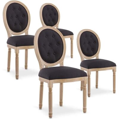 Intense Déco - Louis XVI Tufted Medaillon - Noire - Bois / Tissu - Chair - Publicité Intense Déco - Louis XVI Tufted Medaillon - Noire - Bois / Tissu - Chair - Publicité