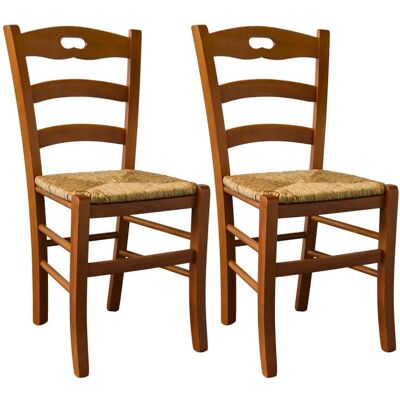 Altobuy SUZY Chaise de restaurant - Lot de 2 en bois teinté chêne et assise en paille - Publicité Altobuy SUZY Chaise de restaurant - Lot de 2 en bois teinté chêne et assise en paille - Publicité