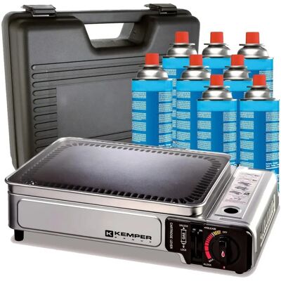 Kemper Plancha à gaz portable - 2300W, brûleurs en U, 8 cartouches - Publicité Kemper Plancha à gaz portable - 2300W, brûleurs en U, 8 cartouches - Publicité