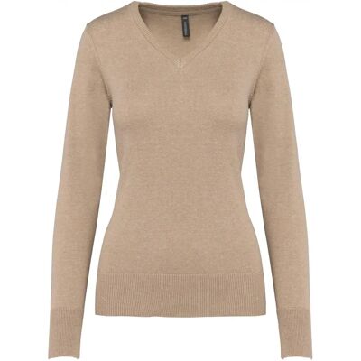 Kariban Damen V-Ausschnitt Pullover Beige - Pullover mit V-Ausschnitt Kariban Damen V-Ausschnitt Pullover Beige - Pullover mit V-Ausschnitt