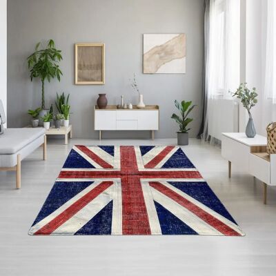 Tapis patchwork Union Jack Bleu Dezenco - 200x300cm - Publicité Tapis patchwork Union Jack Bleu Dezenco - 200x300cm - Publicité