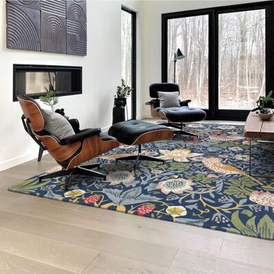 Tapis en laine fait main Morris & Co - 140x200cm - Bleu - Publicité Tapis en laine fait main Morris & Co - 140x200cm - Bleu - Publicité