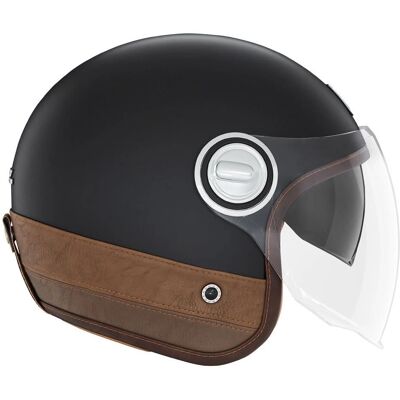 Nox Premium Heritage Motorradhelm - Matteschwarz / Braun Leder - XL - Offener Helm Nox Premium Heritage Motorradhelm - Matteschwarz / Braun Leder - XL - Offener Helm