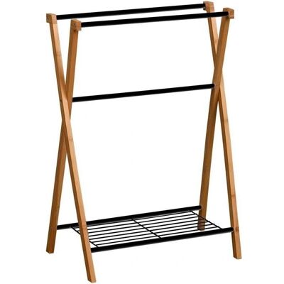 Tendance Porte-serviettes en bambou et métal noir - 3 barres + étagère - Publicité Tendance Porte-serviettes en bambou et métal noir - 3 barres + étagère - Publicité