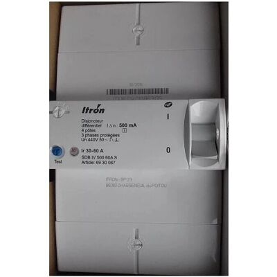 Itron 400029 Interrupteur différentiel 4P 30-60A 500mA - Sélectif - Publicité Itron 400029 Interrupteur différentiel 4P 30-60A 500mA - Sélectif - Publicité