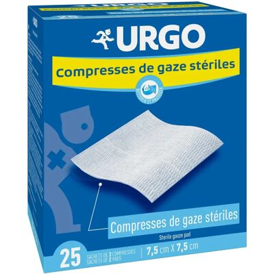 Urgo - Gazas Sterile Nonwoven 7,5x7,5 cm - 25 Beutel - Medical gauze pads Urgo - Gazas Sterile Nonwoven 7,5x7,5 cm - 25 Beutel - Medical gauze pads