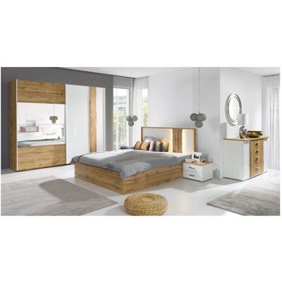Meublorama - WOOD - Roble - Blanco - Juego de dormitorio Meublorama - WOOD - Roble - Blanco - Juego de dormitorio