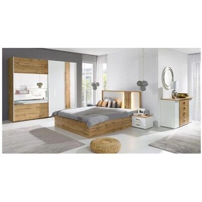 Conjunto completo de dormitorio Meublorama - Roble y blanco Conjunto completo de dormitorio Meublorama - Roble y blanco