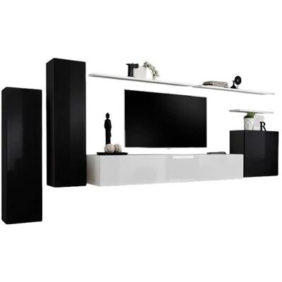 Meublorama - SWITCH I - Noir et blanc brillant - Push to Open doors - Living room furniture set Meublorama - SWITCH I - Noir et blanc brillant - Push to Open doors - Living room furniture set