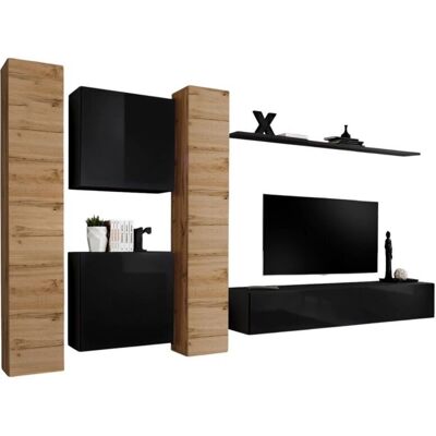 Meublorama - SWITCH VI - Negro brillante - Wotan Oak - Furniture set Meublorama - SWITCH VI - Negro brillante - Wotan Oak - Furniture set