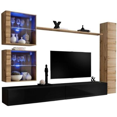 Meublorama - SWITCH XVIII - Negro brillante, Roble Wotan - Furniture Meublorama - SWITCH XVIII - Negro brillante, Roble Wotan - Furniture
