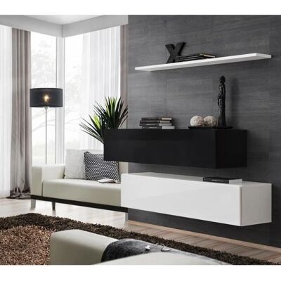 Meublorama SWITCH SBII - blanco y negro brillante - 130x30x110 cm - Mueble de sala Meublorama SWITCH SBII - blanco y negro brillante - 130x30x110 cm - Mueble de sala