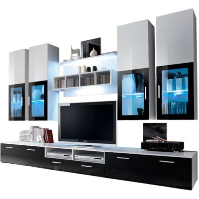 Meublorama - LORA - blanco y negro - 300 cm - mueble de TV Meublorama - LORA - blanco y negro - 300 cm - mueble de TV