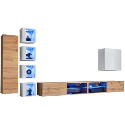 Meublorama - SWITCH XXVI - Rovere e bianco - L320 x H150 x P40 cm - Illuminazione LED - Furniture set Meublorama - SWITCH XXVI - Rovere e bianco - L320 x H150 x P40 cm - Illuminazione LED - Furniture set
