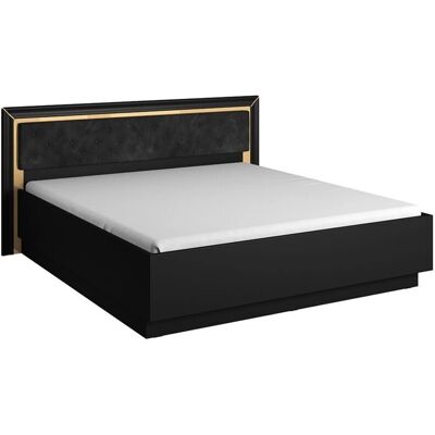Meublorama - Lit 180x200 DOHA - Schwarz matt - Goldfarben - Bed Meublorama - Lit 180x200 DOHA - Schwarz matt - Goldfarben - Bed
